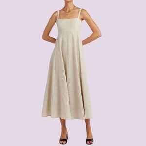 DIISH Linen MIDI Dress Size 12 Natural Cream Beige Quiet Luxury Beachy Resort
